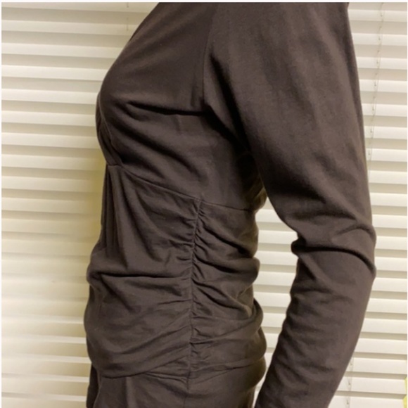 Lilla P Pima Cotton Wrap-Style V-Neck Top | Brown Long Sleeve | Size Small - Picture 4 of 10